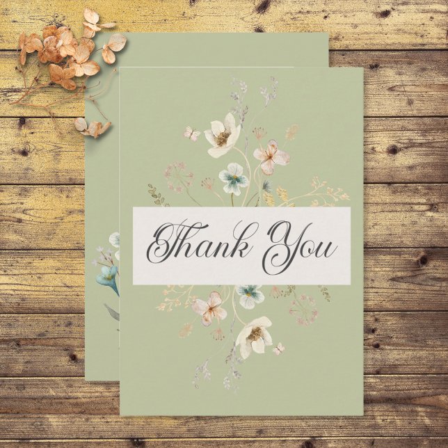Rustikale Wildblume Frame Sage Green Wedding Dankeskarte (Von Creator hochgeladen)