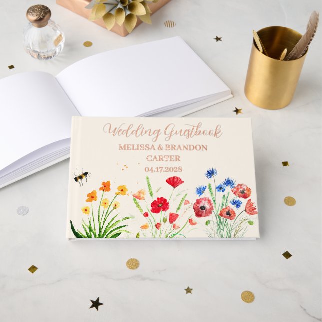 Rustikale Wildblume Garden Spring Wasserfarbenhoch Gästebuch (Vorderseite Offen)