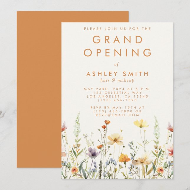 Rustikale Wildblume Grand Opening Einladung (Vorne/Hinten)