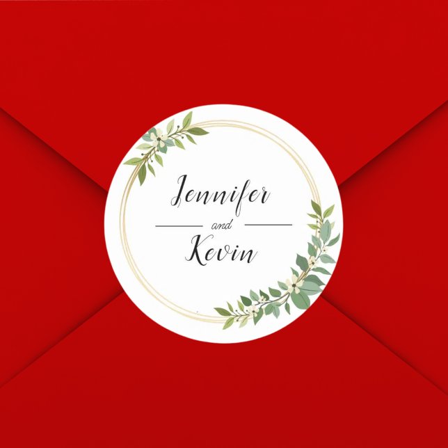 Rustikale Wildblume Green Foliage Hochzeit Runder Aufkleber (Von Creator hochgeladen)