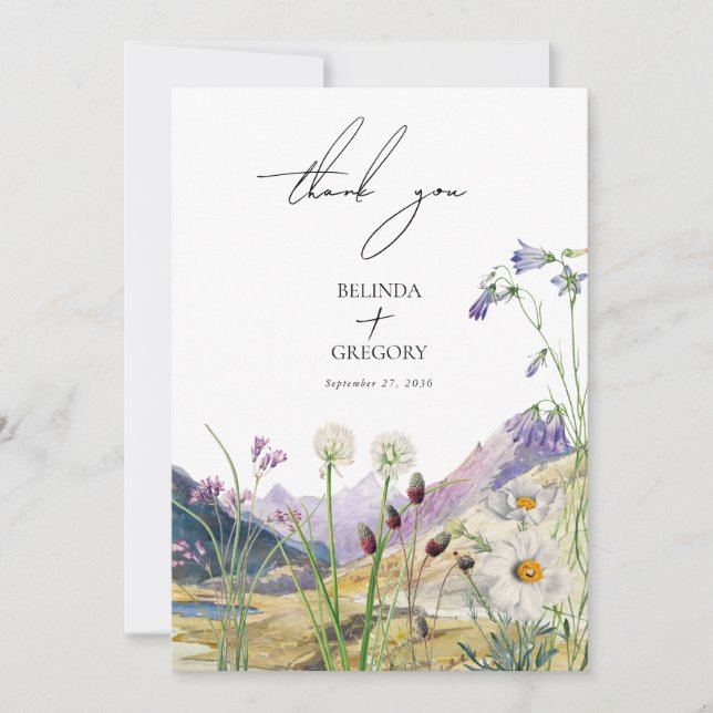 Rustikale Wildblume Hochzeit Dankeskarte (Vorderseite)