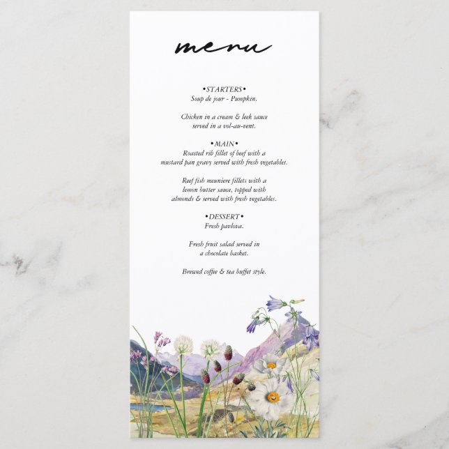 Rustikale Wildblume Hochzeit Menükarte (Vorderseite)