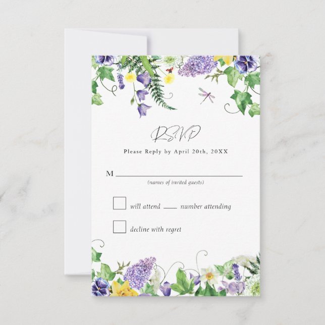 Rustikale Wildblume Hochzeit RSVP Karte (Vorderseite)