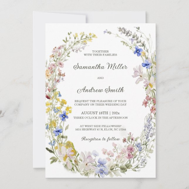 Rustikale Wildblume-Hochzeitvorlage Einladung (Vorderseite)
