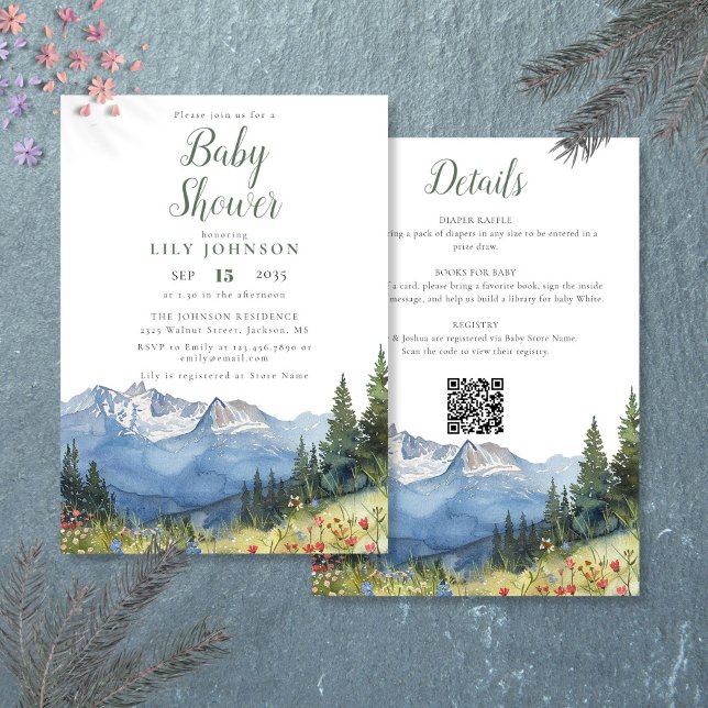 Rustikale Wildblume in einer Kinderdusche Einladung (Rustic Mountain Wildflower All In One Baby Shower Invitation)