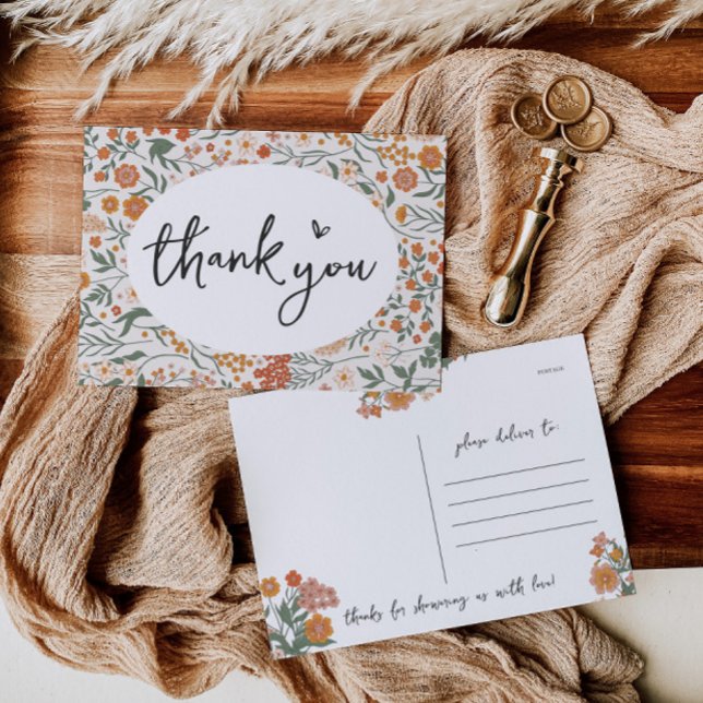 Rustikale Wildblume Kinderdusche Postkarte (Rustic Wildflower Thank You Postcard)