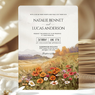 Rustikale Wildblume Landschaft Hochzeit Einladung