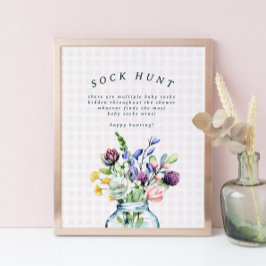Rustikale Wildblume Mason Jar Baby Sock Hunt Game Poster