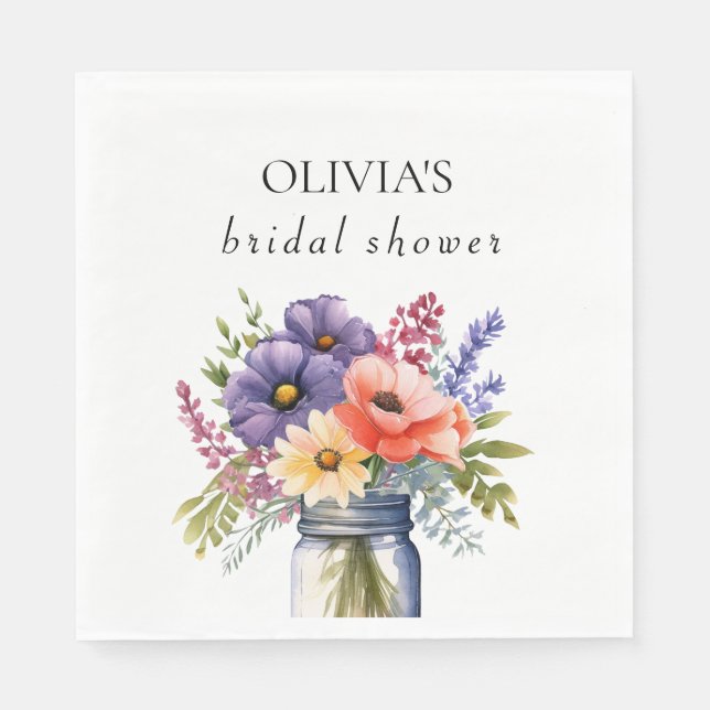 Rustikale Wildblume Mason Jar Brautparty Paper Serviette (Vorderseite)