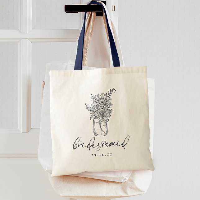 Rustikale Wildblume Mason Jar Calligraphy Bridesma Tragetasche (Rustic Wildflower Mason Jar Calligraphy Bridesmaid Tote Bag)