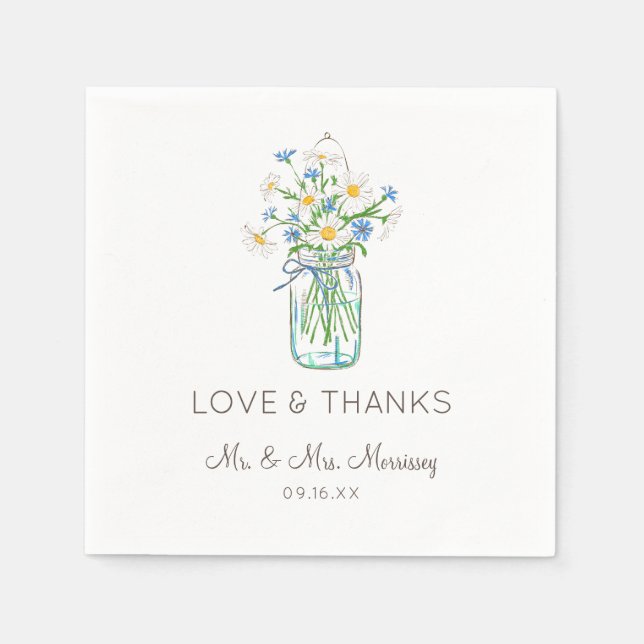 Rustikale Wildblume Mason Jar Liebe und Dank Serviette (Vorderseite)