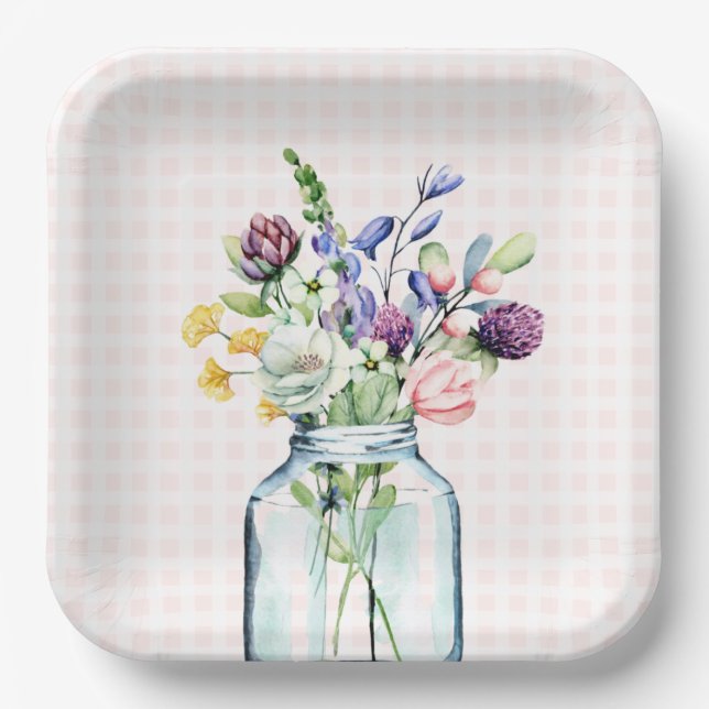 Rustikale Wildblume Mason Jar Picnic Brautparty Pappteller (Vorderseite)