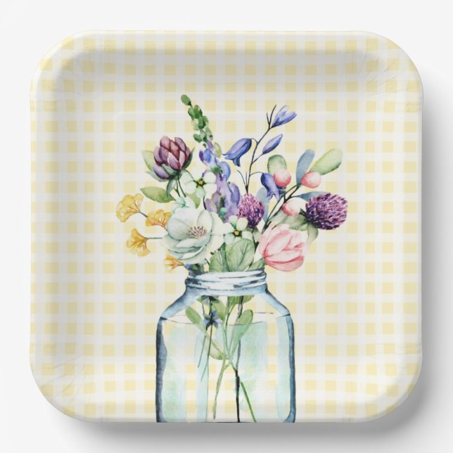 Rustikale Wildblume Mason Jar Picnic Brautparty Pappteller (Vorderseite)