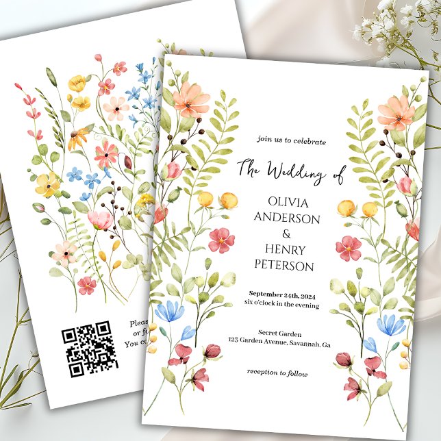 Rustikale Wildblume Meadow Garden QR-Hochzeit Einladung (Von Creator hochgeladen)