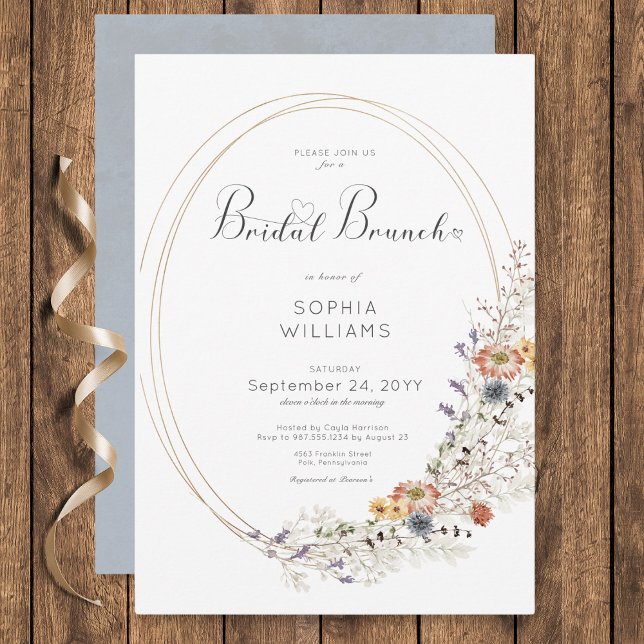 Rustikale Wildblume Oval Frame Bridal Brunch Einladung (Rustic Wildflower Oval Frame Bridal Brunch Invitation)