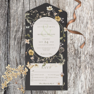 Rustikale Wildblume Oval Rahmen Black Dinner All In One Einladung