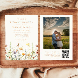 Rustikale Wildblume QR Code Foto Hochzeit Einladung