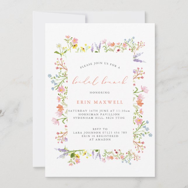 Rustikale Wildblume Rahmen Bridal Brunch Einladung (Vorderseite)