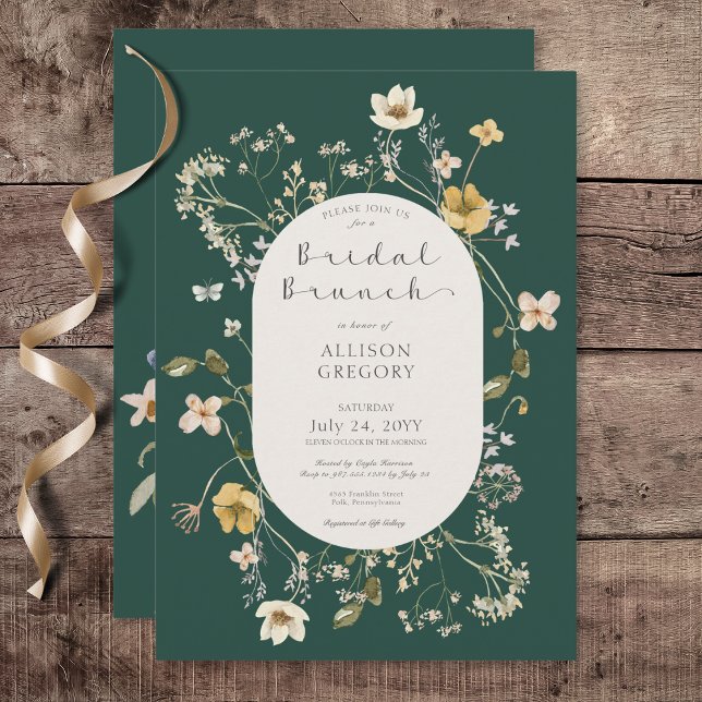 Rustikale Wildblume Rahmen Green Bridal Brunch Einladung (Rustic Wildflower Frame Green Bridal Brunch Invitation)