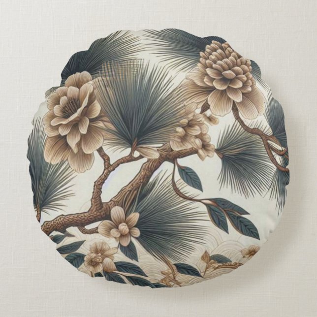 Rustikale Wildblume Rundkissen - Naturgarten Rundes Kissen (Vorderseite)