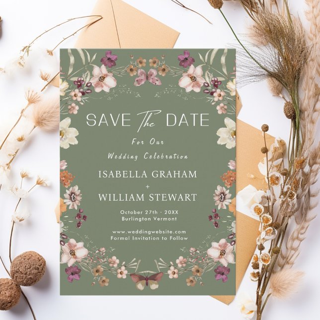 Rustikale Wildblume Sage Green Boho Save the Date Einladung (Von Creator hochgeladen)