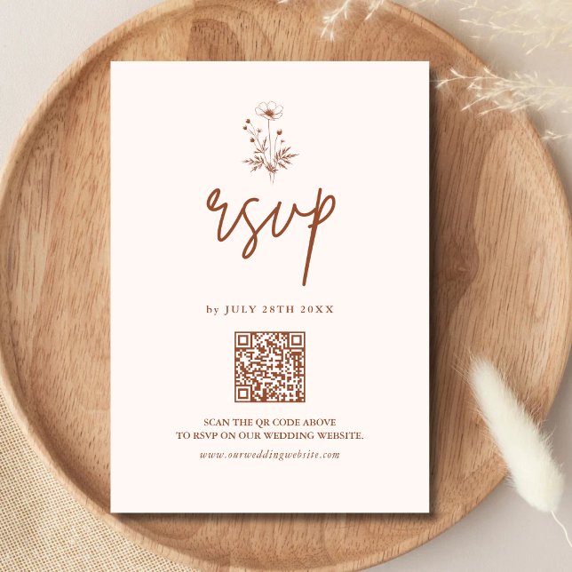 Rustikale Wildblume Terracotta Boho QR Code Weddin RSVP Karte (Von Creator hochgeladen)