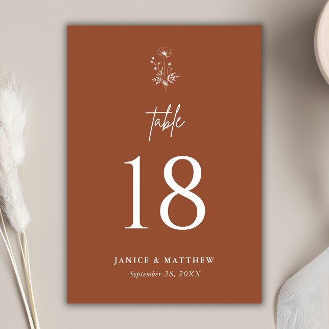 Rustikale Wildblume Terracotta Boho Wedding Tischnummer (Rustic wildflower terracotta boho wedding table number adds warm charm to your guest seating style)