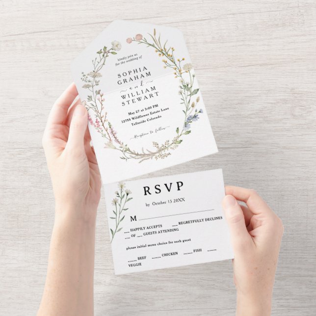 Rustikale Wildblume Thema Frühjahrsstimmung All In One Einladung (Abreißen)