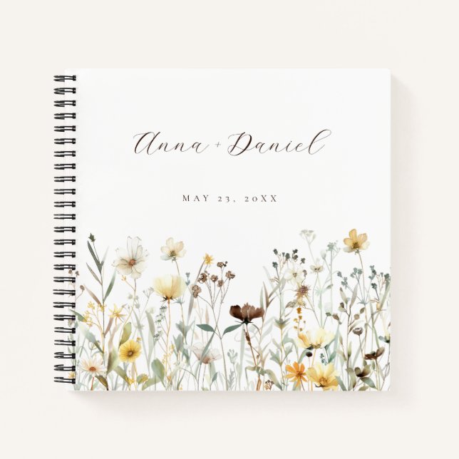 Rustikale Wildblume Watercolor Hochzeitsbuch Notizbuch (Vorderseite)