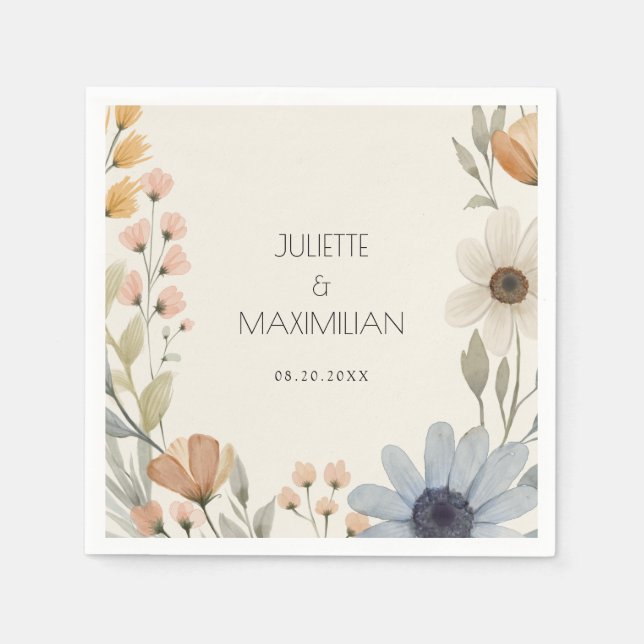 Rustikale Wildblume Wreath Garden Wedding Serviette (Vorderseite)