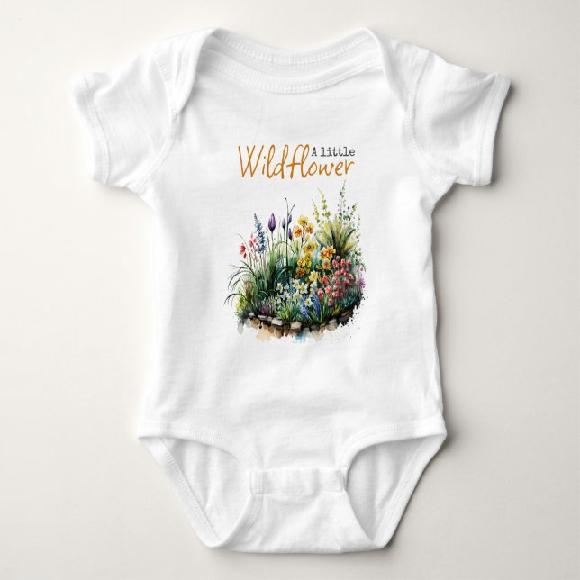 Rustikale Wildblume Yellow Boho Floral Baby Dusche Strampler (Vorderseite)