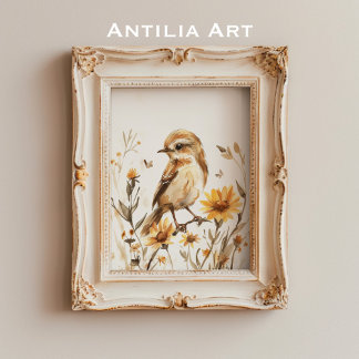 Rustikale Wildblume zum Vogelzeichnen von Wasserfa Poster