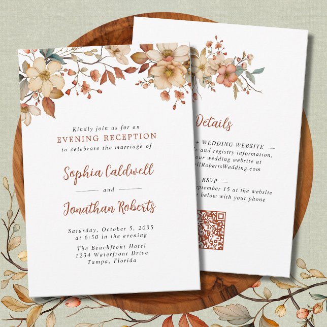 Rustikale Wildblumen Abend Empfang Hochzeit Einladung (Wildflowers Fall Colors Evening Wedding Reception Invitation)
