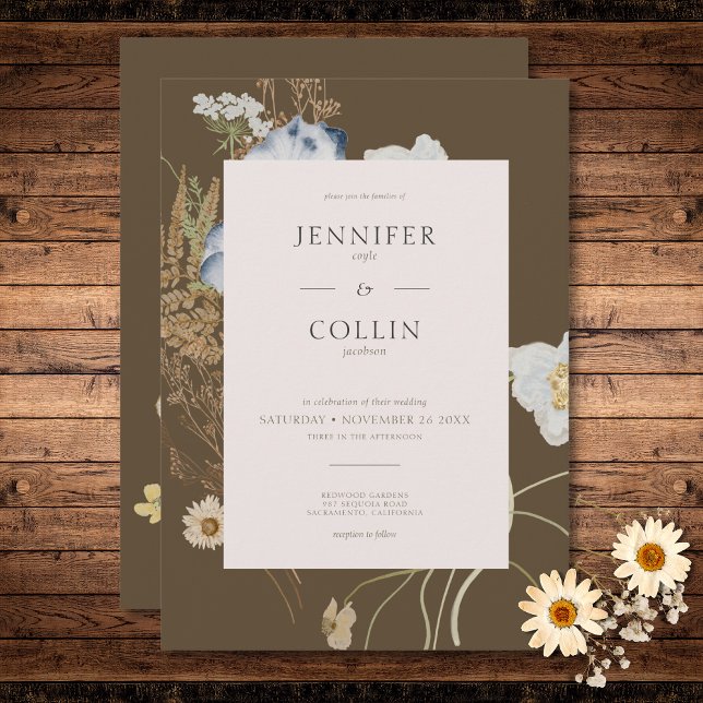 Rustikale Wildblumen auf Braun-Hochzeit Einladung (Rustic Wildflowers on Brown Wedding Invitation)