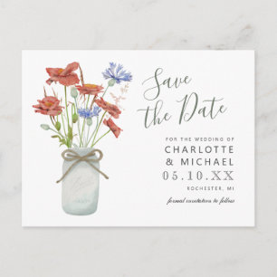 rustikale Wildblumen Ball Jar Save the Date Postka Postkarte