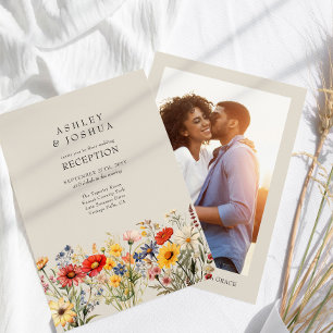 Rustikale Wildblumen-Blumen-Foto-Hochzeitsempfang Einladung