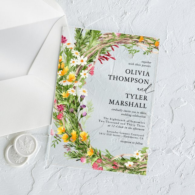 Rustikale Wildblumen Bohemisch Hochzeit Acryleinladungen (Von Creator hochgeladen)