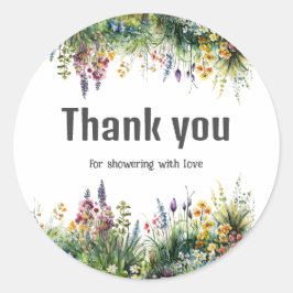 Rustikale Wildblumen Boho Chic Floral Baby Dusche Runder Aufkleber