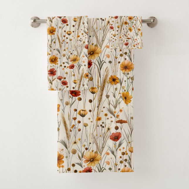 Rustikale Wildblumen - Boho Fall Floral Muster Badhandtuch Set (Insitu)