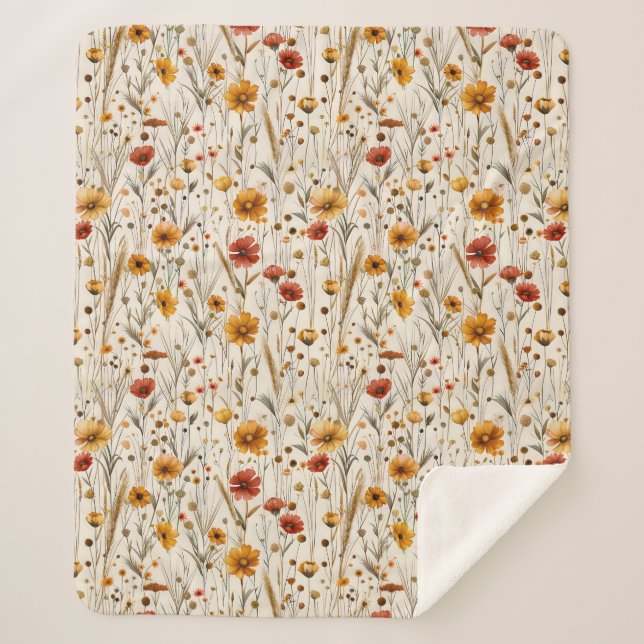 Rustikale Wildblumen - Boho Fall Floral Muster Sherpadecke (Vorderseite)