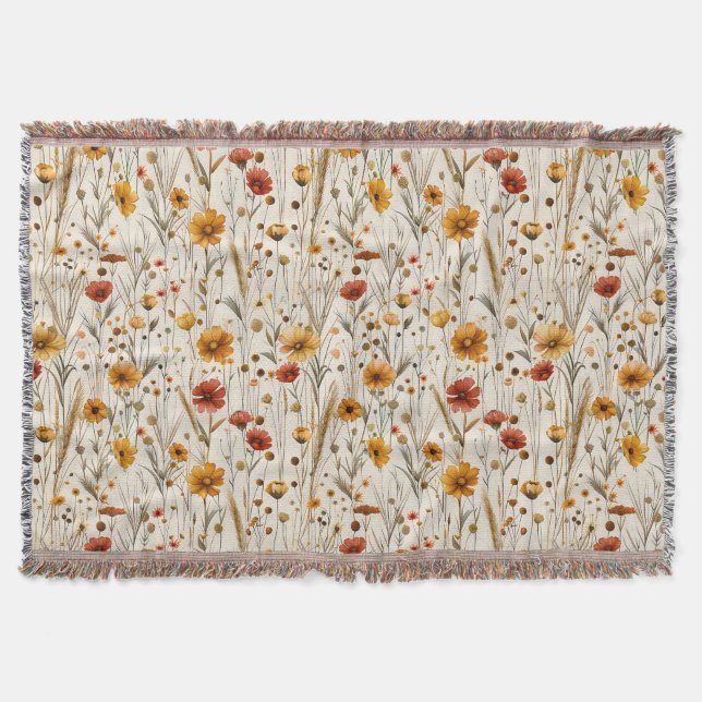 Rustikale Wildblumen - Boho-Herbstblumenmuster Decke (Vorderseite)