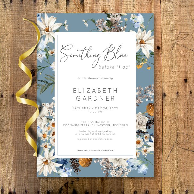 Rustikale Wildblumen Etwas Blaues Brautparty Einladung (Rustic Wildflowers Something Blue Bridal Shower Invitation)