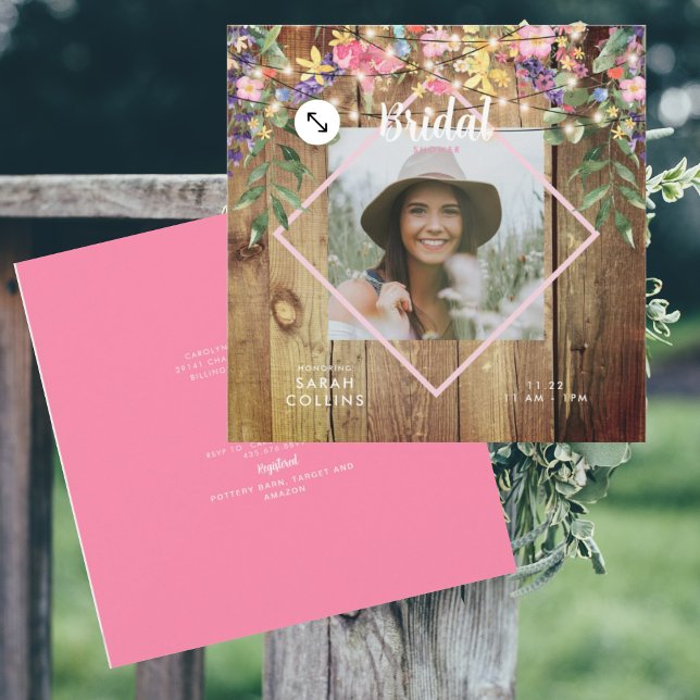 Rustikale Wildblumen Foto Brautparty Wood Invit Einladung (Von Creator hochgeladen)