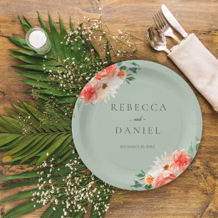 Rustikale Wildblumen Grün und Orange Hochzeiten Pappteller