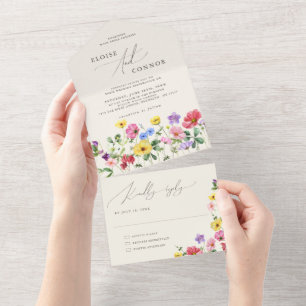 Rustikale Wildblumen-Hochzeit im Boho-Stil All In One Einladung