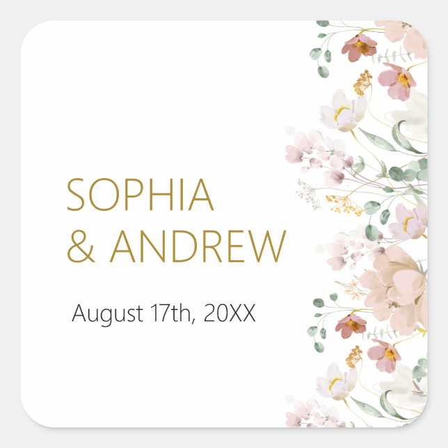 Rustikale Wildblumen Hochzeit Quadratischer Aufkleber (Vorderseite)