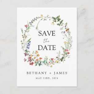 Rustikale Wildblumen-Hochzeit Save the Date Postka Einladungspostkarte