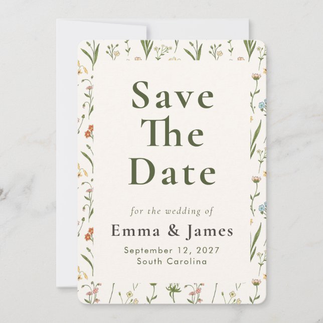 Rustikale Wildblumen-Hochzeitsankündigung Save The Date (Vorderseite)