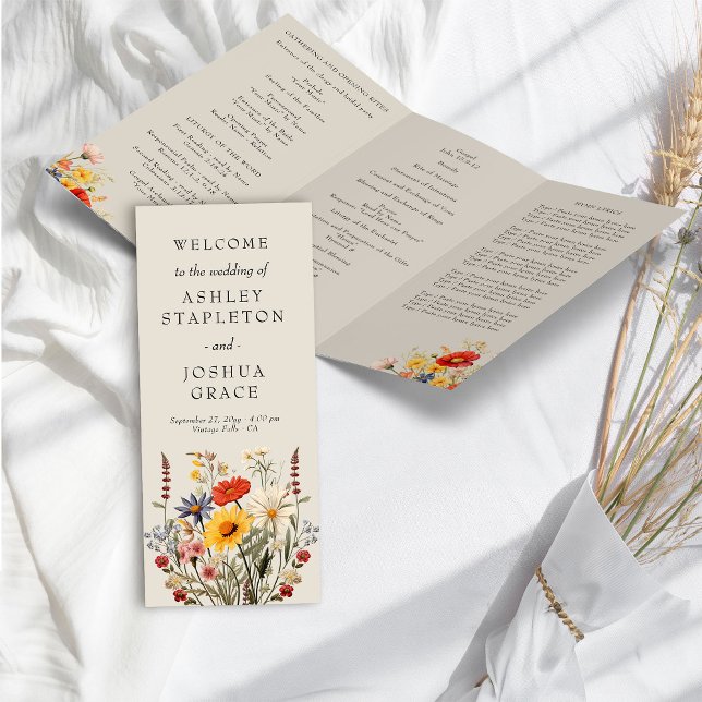 Rustikale Wildblumen-Hochzeitszeremonie-Programm (Wedding Ceremony Program from the Rustic Wildflower Wedding Collection by Darling & May
)