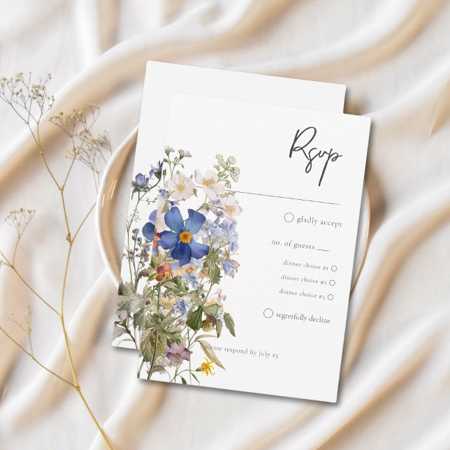 Rustikale Wildblumen Lila Aquarellfest Abendessen RSVP Karte (Rustic Meadow Wildflowers Purple Watercolor Dinner RSVP Card)